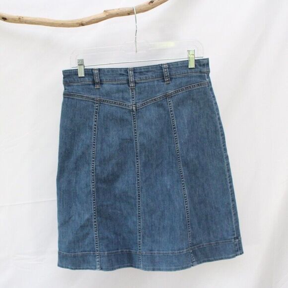 Chaps Button Front Blue Jean Skirt Size 6 Petite Denim Skirt Paneled - Picture 4 of 7